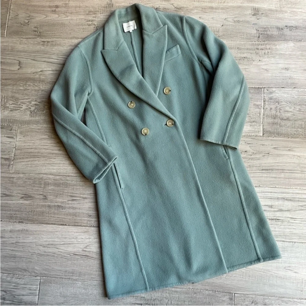 Vince Double-Breasted Teal Trench Coat - Picture 2 of 8